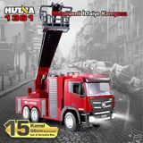 Huina Huına 1361 1/18 15CH Rc Model Uzaktan Kumandalı Merdivenli Yangın Söndürme Itfaiye Kamyonu Iş Makinesi -Su Püskürtme Fonksiyonlu-2.4g Gerçekçi Similasyon Ses ve Işık Sistemi - Kırmızı