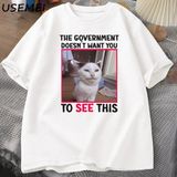 Hükümet Istemiyor Komik Kedi Meme T-Shirt Erkekler Rahat Kısa Kollu Aptal Aptal T Shirt Erkek 3073 - Beyaz - XL