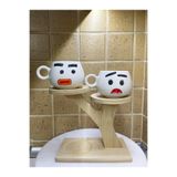 Hulganz El Yapımı Seramik Kupa Karı & Koca / Azimli & Endişeli Çay Kahve Fincanı 2'li Mug Karikatür Bardak