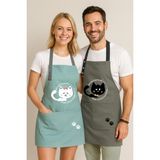 Hulganz Kumaş Mutfak Önlüğü Seti 2'li Leke Tutmaz Su Itici %65 Pamuk %35 Polyester Siyah Kedi - Beyaz Kedi Önlük - 60 x 75 cm - Mint Yeşili