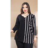 HÜLYA BUTİK KADIN BÜYÜK BEDEN SİYAH BEYAZ ÇİZGİLİ HAKİM YAKA BLUZ