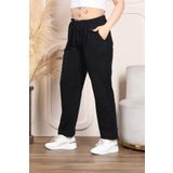 HÜLYA BUTİK SİYAH LİKRALI BELİ LASTİKLİ CEPLİ HAVUÇ PANTOLON