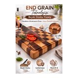 Hulyomer Hub Artisan Seri End Grain Ceviz & Dişbudak Kesme Tahtası – 44×29×3 cm Doğal Ahşap