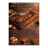 Hulyomer Hub Masif Ceviz El Yapımı Kalın Kesme Tahtası 41x23,6x4,2 cm – Premium Steak & Sunum