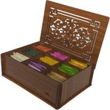 Hüma Doğal Ahşap Çay Kutusu 9 Bölmeli Kapaklı Poşet Bitki Çayı Saklama Kabı (Tea Box)