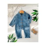 hümabebe Ahşap düğme detay mevsimlik bebe kot tulum