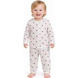 Hümazade Kırmızı Kalpli Önden Çıt Çıtlı Pijama Takımı - 6 Ay - Beyaz