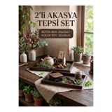 humazeyy 2’li Akasya sunum tepsi seti, Dekoratif tepsi Seti