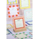 Hume Craft 2026 Ahşap Standlı Pastel Desenli Kare Form Masa Takvimi, Özel Tasarım Masa Takvimi playfull