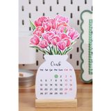 Hume Craft 2026 Pembe Laleli Ahşap Masa Takvimi 12x21 cm Anneler Günü Hediyesi İçin