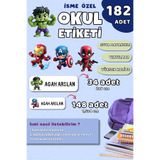 Hume Craft Marvel Kahramanları Okul Etiketi 182 Adet, İsme Özel