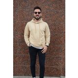 HUMEN Erkek Krem Uzun Kollu Kapüşonlu Üst Kanguru Cepli Sweatshirt
