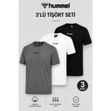 hummel Mese Gri Beyaz Siyah Erkek T-Shirt 3’lü Rahat Kalıp