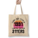 Humuts 1991 Birthday Gift Made Born in 1991 Gift 31 Year Old Birthday Gift Vintage Style Bez Kadın Günlük Çanta