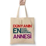 Humuts Anneler Günü Annelere Hediye 025 Bez Uzun Saplı Açık Bej Rengi Çanta