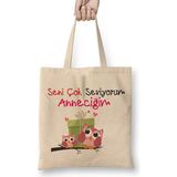 Humuts Anneler Günü Annelere Hediye 028 Bez Uzun Saplı Açık Bej Rengi Çanta
