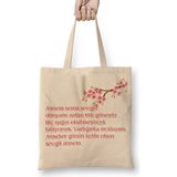 Humuts Anneler Günü Annelere Hediye 042 Bez Uzun Saplı Açık Bej Rengi Çanta