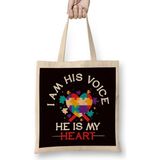 Humuts Autism Awareness Heart Puzzle Autistic Children Son Daughter Bez Uzun Saplı Açık Bej Rengi Çanta