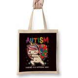 Humuts Autistic Unicorn Autism Awareness Heart Ribbon Puzzle Health Bez Uzun Saplı Açık Bej Rengi Çanta