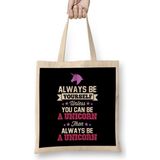 Humuts Be Yourself Unless You Can Be a Unicorn Text Uzun Saplı Açık Bej Bez Çanta