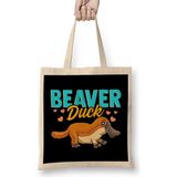 Humuts Beaver Duck Platypus Pun Cute Duck Billed Platypus Uzun Saplı Açık Bej Bez Çanta