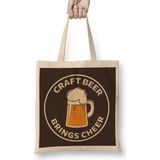 Humuts Beer Craft Beer Brings Cheer Uzun Saplı Açık Bej Bez Çanta