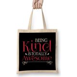 Humuts Being Kind is Totally Awesome Anti Bullying Uzun Saplı Açık Bej Bez Çanta