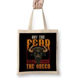 Humuts Buy The Fear Sell The Greed Trading Investing Bull Bez Uzun Saplı Açık Bej Rengi Çanta