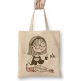 Humuts Chica De Dibujos Animados Love My Life Uzun Saplı Açık Bej Bez Çanta