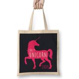 Humuts Crazy Unicorn Lady Açık Bej Uzun Saplı Bez Çanta