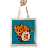 Humuts Cute Cat On Sushi Salmon Cartoon Bez Çanta