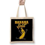 Humuts Cute Funny Banana Split Gymnast Pun Uzun Saplı Açık Bej Bez Çanta