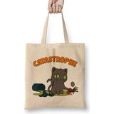 Humuts Cute Funny Catastrophe Kitten Spilling Drinks Cat Uzun Saplı Açık Bej Bez Çanta