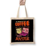 Humuts Cute Funny Coffee and Anime Kawaii Coffee Cup Uzun Saplı Açık Bej Bez Çanta