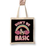 Humuts Cute Funny Don't Be Basic Unicorn Rainbow Uzun Saplı Açık Bej Bez Çanta