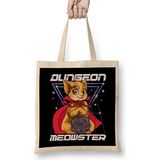 Humuts Cute Funny Dungeon Meowster Tabletop Gamer Uzun Saplı Açık Bej Bez Çanta