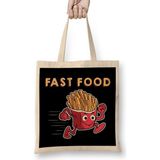 Humuts Cute Funny Fast Food Running French Fries Punny Uzun Saplı Açık Bej Bez Çanta