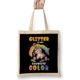 Humuts Cute Funny Glitter is My Favorite Color Unicorn Uzun Saplı Açık Bej Bez Çanta