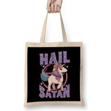 Humuts Cute Funny Hail Satan Unicorn Satanic Metal Pun Uzun Saplı Açık Bej Bez Çanta