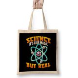 Humuts Cute Funny Science It's Like Magic But Real Uzun Saplı Açık Bej Bez Çanta
