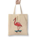 Humuts Cute Santa Hat Flamingo Skateboard Christmas Açık Bej Uzun Saplı Bez Çanta