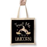 Humuts Cute Trust Me I'm A Unicorn Pun Obsessed Kid Açık Bej Uzun Saplı Bez Çanta
