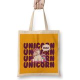 Humuts Cute Unicorn Hello Açık Bej Uzun Saplı Bez Çanta