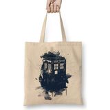 Humuts Doctor Who Tardis Splash Style Açık Bej Açık Bej Bez Çanta