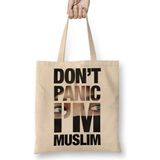 Humuts Don't Panic I'm Muslim Açık Bej Uzun Saplı Bez Çanta