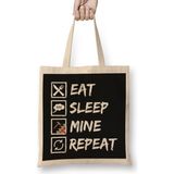 Humuts Eat Sleep Mine Repeat Minecraft Game Bez Uzun Saplı Açık Bej Rengi Çanta