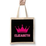 Humuts Elizabeth-Name Personalized Custom-Vintage Retro Rainbow Style Design Gift Baby-Gift for Her Uzun Saplı Açık Bej Bez Çanta