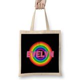 Humuts Evelyn -Name personalized Custom - vintage Retro Rainbow Style Design Gift Baby-Gift For Her Uzun Saplı Bez Çanta