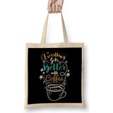 Humuts Everything Gets Better With Coffee Açık Bej Uzun Saplı Bez Çanta