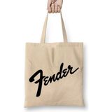 Humuts Fender Music Bass Guitar Logo Açık Bej Uzun Saplı Bez Çanta